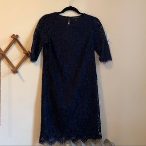 Navy Lace Cocktail Shift Dress Short Sleeve